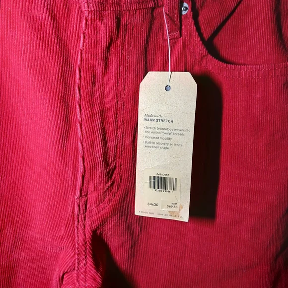 Mens Levi's 511 Red Corduroy Pants Size 34x34 - Picture 6 of 7